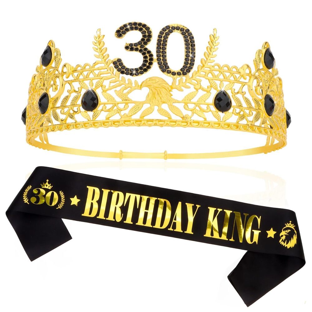 4697 30th Birthday King Crown & Sash ,30th Birthday Gifts , 30th Birthday